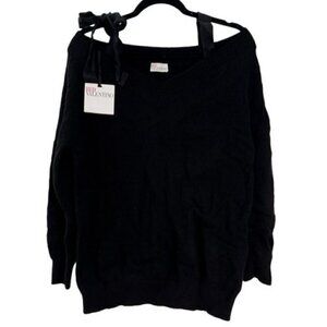 NWT RED Valentino Size S Ribbon-Detail Knitted Sweater Black MSEP $495